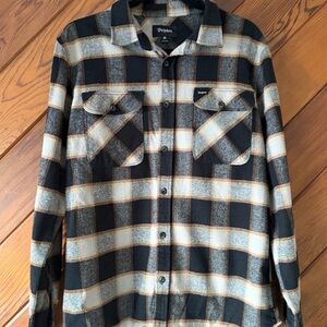Brixton Plaid Flannel Shirt Mens M Black Tan Button Up